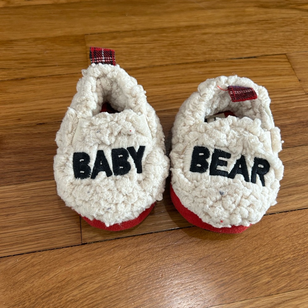 Adorable Cream and Red Baby Bear Slippers!